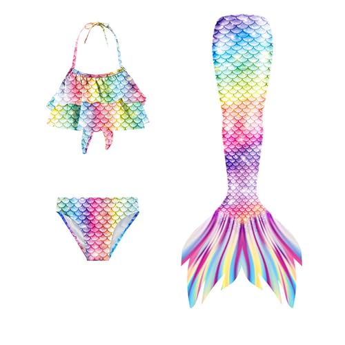 Generisch 𝙈eerjung𝙛rau 𝙛losse Mädchen Mit Bikini Set Badeanzug 3-Teiliges Kinder Cosplay 𝙈eerjung𝙛rauen𝙛losse Performance-Outfit Sommer Badebekleidung Für 3-13 Jahre von Generisch