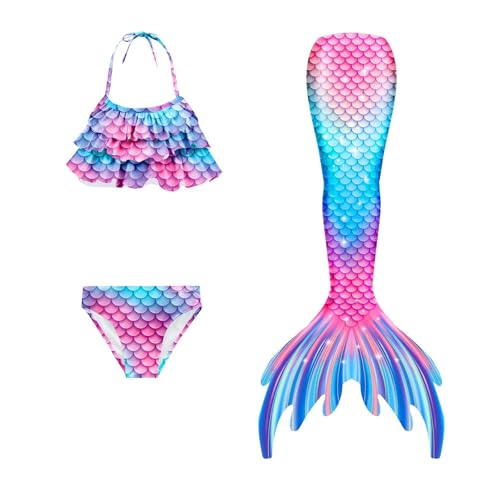 Generisch 𝙈eerjung𝙛rau 𝙛losse Mädchen Mit Bikini Set Badeanzug 3-Teiliges Kinder Cosplay 𝙈eerjung𝙛rauen𝙛losse Performance-Outfit Sommer Badebekleidung Für 3-13 Jahre von Generisch