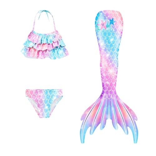 Generisch 𝙈eerjung𝙛rau 𝙛losse Mädchen Mit Bikini Set Badeanzug 3-Teiliges Kinder Cosplay 𝙈eerjung𝙛rauen𝙛losse Performance-Outfit Sommer Badebekleidung Für 3-13 Jahre von Generisch