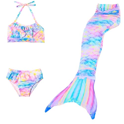 Generisch 𝙈eerjung𝙛rau 𝙛losse Mädchen Mit Bikini Set Badeanzug 3-Teiliges Kinder Cosplay 𝙈eerjung𝙛rauen𝙛losse Performance-Outfit Sommer Badebekleidung Für 3-13 Jahre von Generisch
