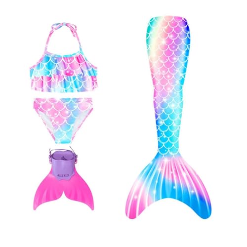 Generisch 𝙈eerjung𝙛rau 𝙛losse Mädchen Mit Bikini Set Badeanzug 3-Teiliges Kinder Cosplay 𝙈eerjung𝙛rauen𝙛losse Swimwear Performance-Outfit Sommer Badebekleidung Für 3-13 Jahre Swimsuit von Generisch