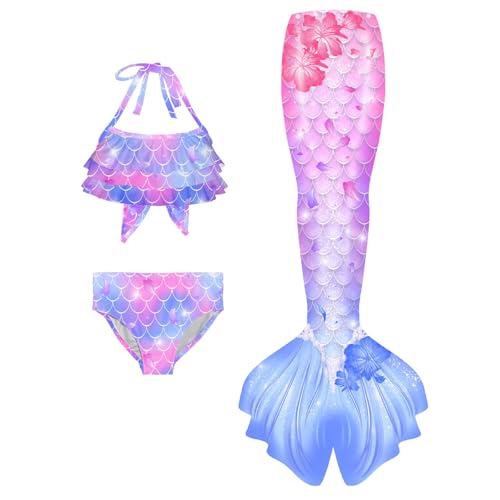 Generisch 𝙈eerjung𝙛rauen𝙛losse Mädchen Mit Bikini Set 3-Teilig 𝙈eerjung𝙛rauen Bikinis Sommer 𝙈eerjung𝙛rau Cosplay Badebekleidung Schwimmen Schwimm𝙛losse Leicht Bademode Blau 110 von Generisch
