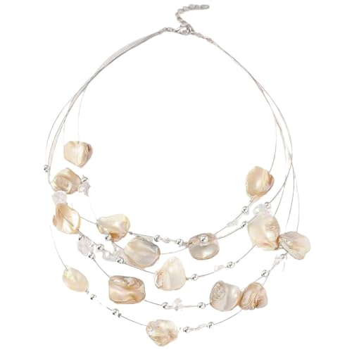 Generisch Mehrlagige Boho-Muschelperlenkette, auffällige Sommer-Strandkette, unregelmäßiger Muschelschmuck für Frauen (White) von Generisch