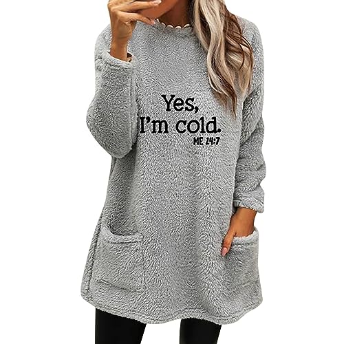 Generisch Meine Bestellung Anzeigen Pullover Damen Lang Teddy Fleece Flauschig Pulli Weich Winter Warm Sweatshirt Langarm Fleecepulli Plüsch Tops Oberteile Mit Taschen Warehouse Deal Retourenware von Generisch