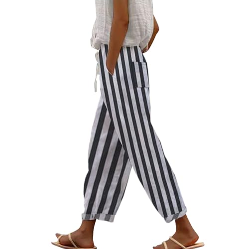 Generisch Meine Bestellung Must Haves Teenager Leinenhose Damen 7/8 Sommerhosen Leicht Und Luftig Große Größen Lockere Hosen Lässige Bequeme Freizeithose Lang Strandhose Leinen Baumwoll Hose von Generisch