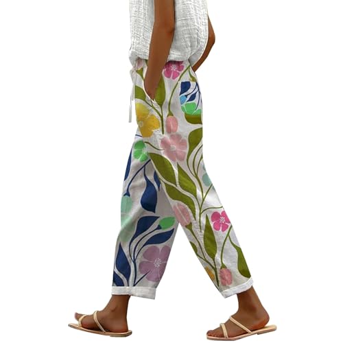 Generisch Meine Bestellung Tages Angebote Sale Damen 7/8 Hose Damen Sommer Leicht Capri Leinenhose Sommerhose Baumwolle Leinen Stoffhose Lockere Strandhose Freizeithose Wanderhosen Damen Sale von Generisch