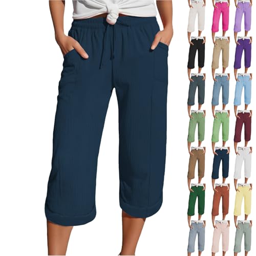 Generisch Meine Bestellungen 2025, Wanderhose Damen 3/4, Musselin Hose 3/4 Leinenhose Sommer Kurze Hosen Sommerhose Leicht Caprihose Culotte Dreiviertel Strandhose von Generisch