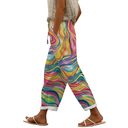 Generisch Meine Bestellungen Angebote Klamotten 7/8 Hose Damen Sommer Leicht Capri Leinenhose Sommerhose Baumwolle Leinen Stoffhose Lockere Strandhose Freizeithose Angebote des Tages Heute Deal von Generisch