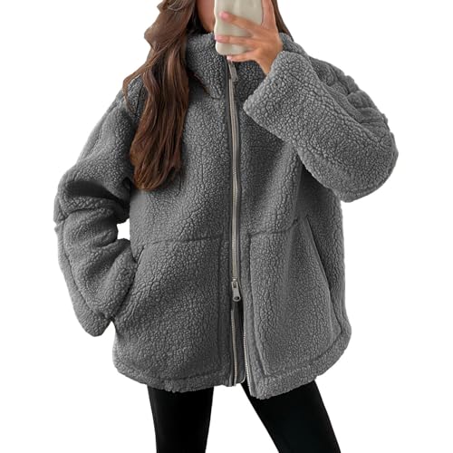 Generisch Meine Bestellungen Anzeigen Teddyjacke Damen Winter Teddyfleece Jacke Doppelschieber Reißverschluss Winterjacke Thermal Teddy Wintermantel Einfarbig Revers Fleecejacke Flauschig von Generisch