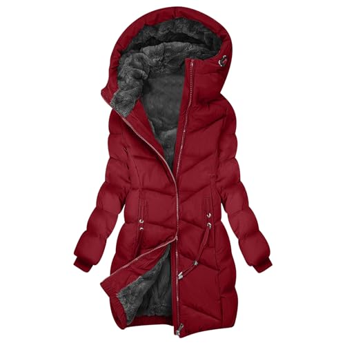 Generisch Meine Bestellungen Anzeigen Winterjacke Damen Lang Verdickte Wintermantel Winter Steppjacke mit Kapuze Thermal Einfarbig Fleecejacke Reißverschluss Kapuzenjacke Langarm Warm Jacke mit von Generisch