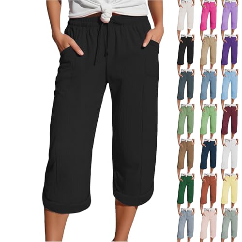 Generisch Meine Letzte Rechnung Einsehen, Capri Hose Damen Sommer, Musselin Hose 3/4 Leinenhose Sommer Kurze Hosen Sommerhose Leicht Caprihose Culotte Dreiviertel Strandhose von Generisch