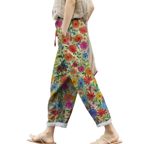 Generisch Meine Monatsabrechnung Sehen Leichte Sommerhose Damen Damenhose Mit Elastischem Gürtel, Hoher Taille, Leinendruck, Freizeithose Hose Stretch 54 Meine Monatsabrechnung von Generisch
