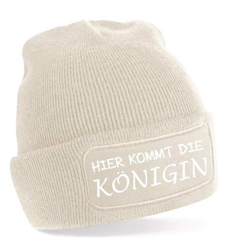 Generisch Meinlieblingsstueck24 One Size Beanie, Beige Mütze mit Spruch: Hier kommt die Königin von Generisch