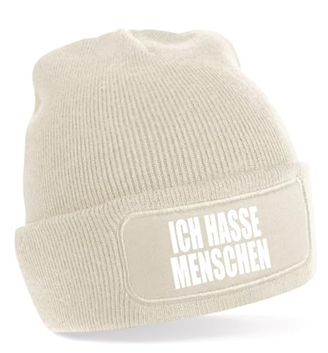 Generisch Meinlieblingsstueck24 One Size Beanie, Beige Mütze mit Spruch: Ich Hasse Menschen von Generisch