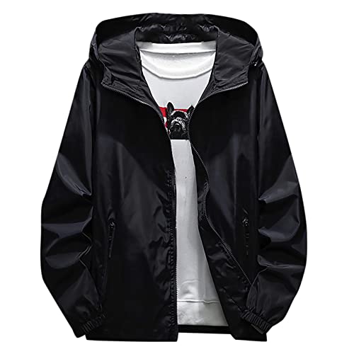 Generisch Men Coat, Herren Wasserdichte Leichte Outdoorjacke Mit Abnehmbarer Kapuze Windjacke Funktionsjacke Für Wandern Camping Dünne Regenjacke Regencape Jacke Faltbar Jacket (7XL, Schwarz) von Generisch