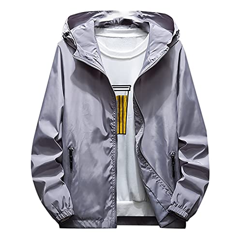 Generisch Men Coat, Herren Wasserdichte Leichte Outdoorjacke Mit Abnehmbarer Kapuze Windjacke Funktionsjacke Für Wandern Camping Übergangsjacke Regenjacke Lang Yellow Jacket (5XL, Grau) von Generisch