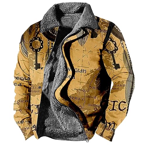 Generisch Men Winter Jacket, Herren Jacke Halloween Casual Print Langarm Knopf Dicken Mantel Leather Jacket College Jungen Biker Jacken Stoff Lederjacken Für Männer Jeans Mit Gummizug (XXL, Orange) von Generisch