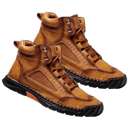 Generisch Men's Comfortable Handmade Leather Boots, Waterproof Outdoor Shoes with Arch Support, Spacious Toe Box (Orange,45) von Generisch