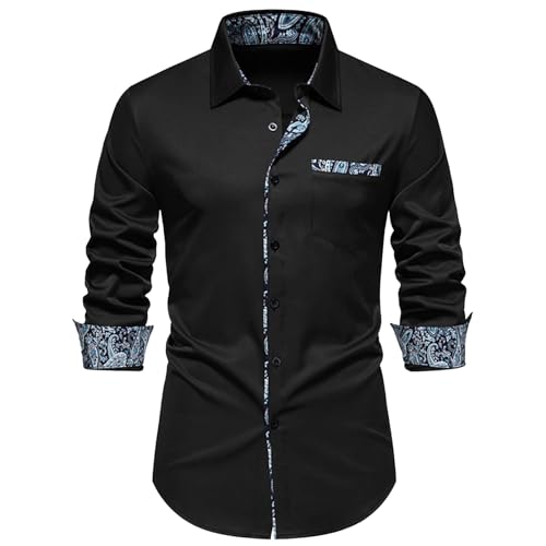 Generisch Men's Shirts, Hemd Herren Langarm Button Down Shirts Freizeithemd Regular Fit Einfarbig Sommerhemd Weißes (M, Black) von Generisch