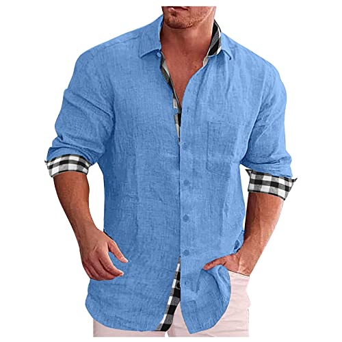 Generisch Men's Shirts, Herren Hemd Langarm Einfarbig Button Down Regular Fit Freizeithemd Shirts Weiß Schwarz (4XL, Blue) von Generisch