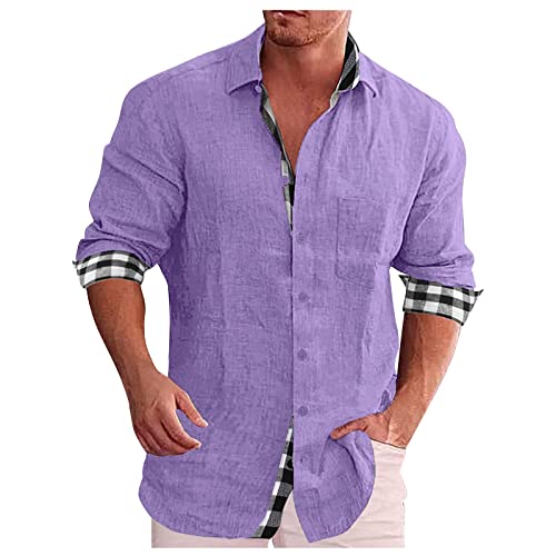 Generisch Men's Shirts, Herren Hemd Langarm Einfarbig Button Down Regular Fit Freizeithemd Shirts Weißes Herrenhemd Shirt (4XL, Purple) von Generisch