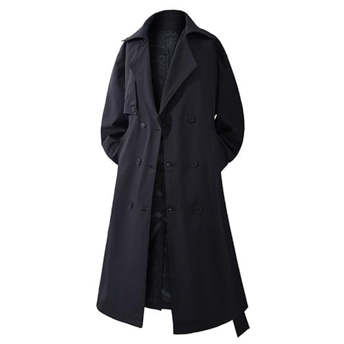 Generisch Men's Spring And Winter Double Breasted Long Over The Knee Design Loose Trench Coat Herren Stiefelette (Black, XXL) von Generisch