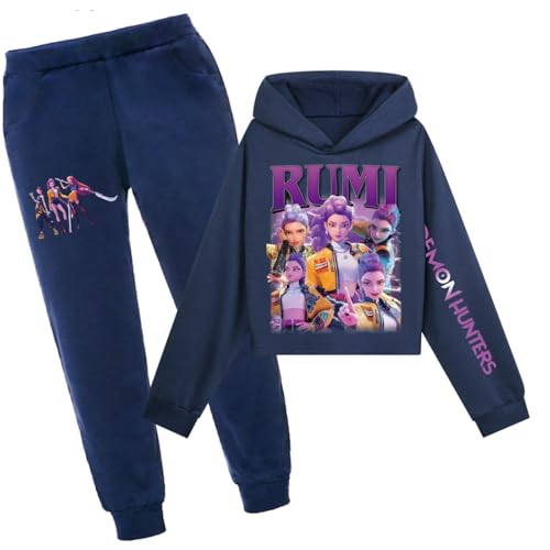 Generisch Mengmiao Huntrix KPop Huntr/x Hoodie Mädchen Outfit – 2-teiliges Set mit Kurzem Huntr/x Hoodie & Jogginghose, Huntrix Streetwear, Bedruckte Sport Anzug Kinder Teenager von Generisch