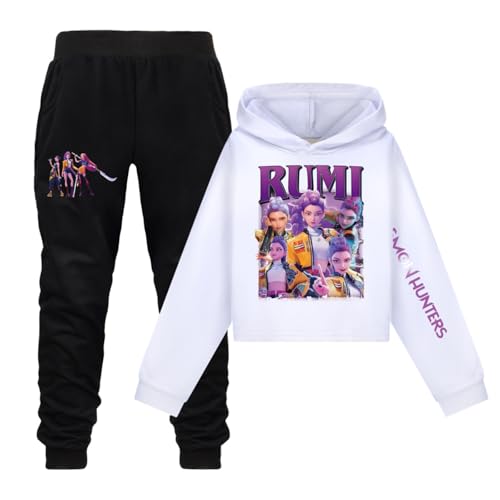 Generisch Mengmiao Huntrix KPop Huntr/x Hoodie Mädchen Outfit – 2-teiliges Set mit Kurzem Huntr/x Hoodie & Jogginghose, Huntrix Streetwear, Bedruckte Sport Anzug Kinder Teenager von Generisch