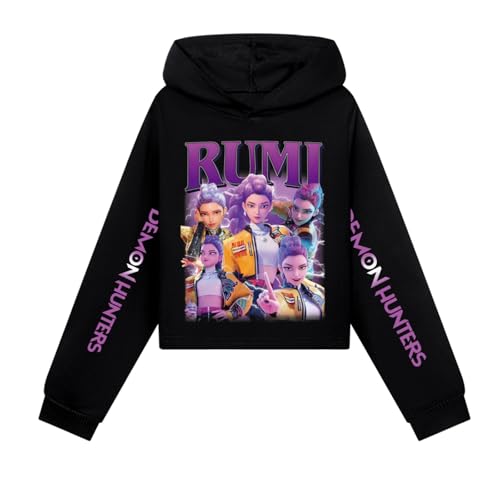 Generisch Mengmiao Huntrix KPop Huntr/x Hoodie Mädchen Outfit – 2-teiliges Set mit Kurzem Huntr/x Hoodie & Jogginghose, Huntrix Streetwear, Bedruckte Sport Anzug Kinder Teenager von Generisch