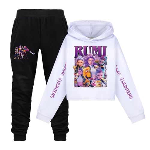 Generisch Mengmiao Huntrix KPop Huntr/x Hoodie Mädchen Outfit – 2-teiliges Set mit Kurzem Huntr/x Hoodie & Jogginghose, Huntrix Streetwear, Bedruckte Sport Anzug Kinder Teenager von Generisch