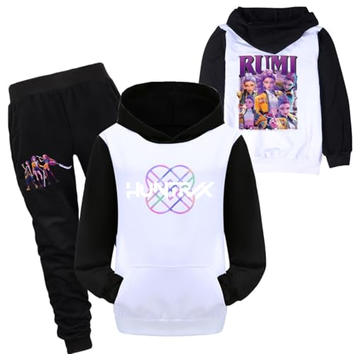 Generisch Mengmiao Huntrix KPop Huntr/x Hoodie & 2-teiliges Set – Kapuzen Hontrix Pulli Pullover & Lange Hose, Streetwear Outfit für Mädchen & Teenager, Einzelstück oder Set Hunterx Kpop Merch Kinder von Generisch