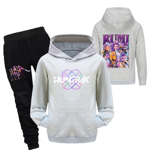 Generisch Mengmiao Huntrix KPop Huntr/x Hoodie & 2-teiliges Set – Kapuzen Hontrix Pulli Pullover & Lange Hose, Streetwear Outfit für Mädchen & Teenager, Einzelstück oder Set Hunterx Kpop Merch Kinder von Generisch