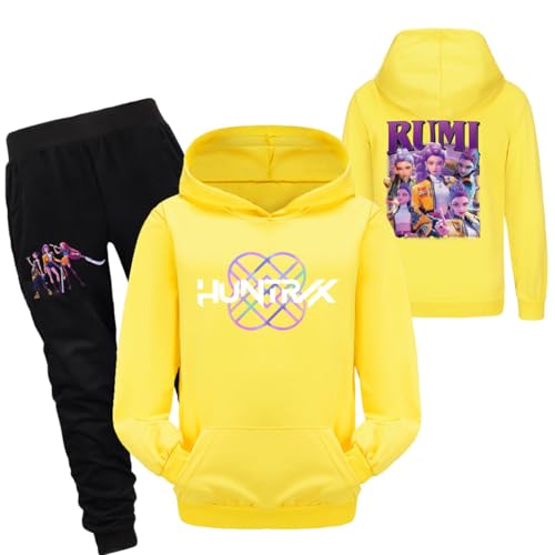 Generisch Mengmiao Huntrix KPop Huntr/x Hoodie & 2-teiliges Set – Kapuzen Hontrix Pulli Pullover & Lange Hose, Streetwear Outfit für Mädchen & Teenager, Einzelstück oder Set Hunterx Kpop Merch Kinder von Generisch
