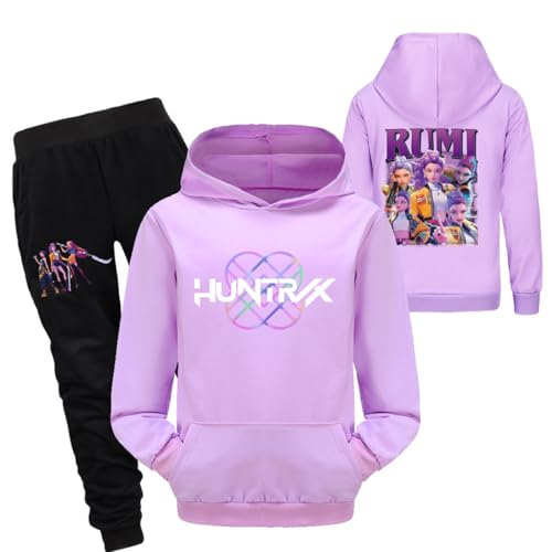 Generisch Mengmiao Huntrix KPop Huntr/x Hoodie & 2-teiliges Set – Kapuzen Hontrix Pulli Pullover & Lange Hose, Streetwear Outfit für Mädchen & Teenager, Einzelstück oder Set Hunterx Kpop Merch Kinder von Generisch