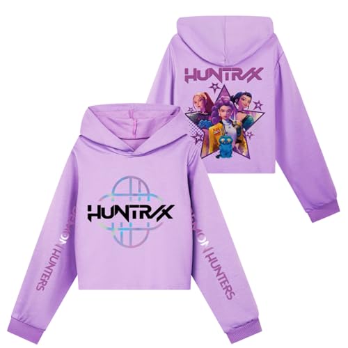 Mengmiao Huntrix KPop Huntr/x Hoodie & Set – Kurz Hontrix Pulli Pullover & Jogginghose für Mädchen, Teenager Streetwear, Bedruckter Kapuzen Hontrix Pulli Pullover Outfit, Trendiges K-Pop Fan Set von Generisch