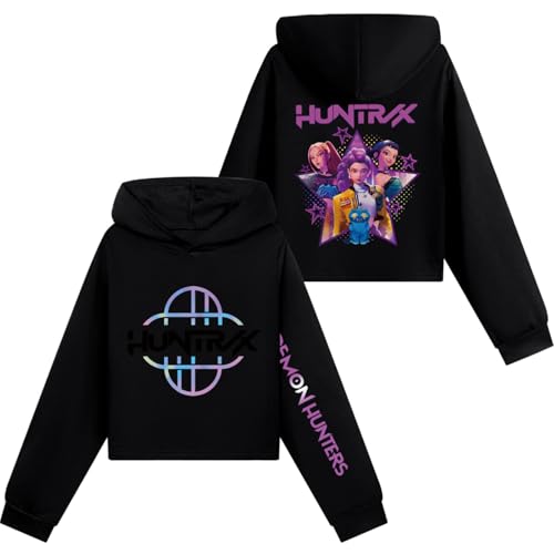 Mengmiao Huntrix KPop Huntr/x Hoodie & Set – Kurz Hontrix Pulli Pullover & Jogginghose für Mädchen, Teenager Streetwear, Bedruckter Kapuzen Hontrix Pulli Pullover Outfit, Trendiges K-Pop Fan Set von Generisch