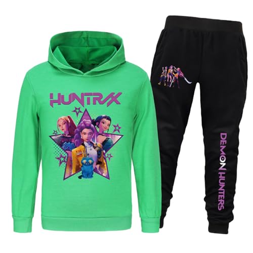 Mengmiao Huntrix KPop Mädchen Huntr/x Hoodie & Jogginganzug – 2-teiliges Kinder Set, Kurzer Kapuzen Hontrix Costume Kids Pulli Pullover + Jogginghose, Trendiges Streetwear Outfit für K-Pop Fans von Generisch