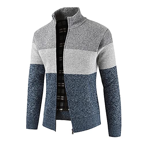 Generisch Mens Cardigan, Herren Jacke Langarm Festival Cardigan Outdoor Sweatshirt Warm Mit Reißverschluß Und Taschen Janker Strickjacken Baumwolle Blau Strickweste Schwarz Cardigan (M, Gray) von Generisch