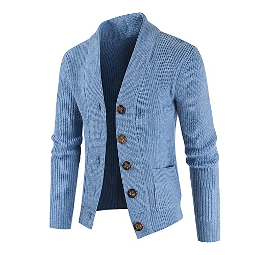 Generisch Mens Cardigan, Strickjacke Herren Langarm Knöpfe Strickpullover Einfarbige Janker Sweatshirt Wolle Schwarz Mit Reißverschluss Reissverschluss Baumwolle Pullover Cardigan (L, Hellblau) von Generisch