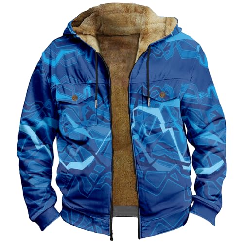 Generisch Mens Jacket, Herren Kariert Warm Wattiert Jacke Holzfällerhemd Atmungsaktiv Dicke Vintage Plaid Freizeitjacke Winter Herbst Mit Kapuze Flannel Gefüttert Hemdjacke Jacket (4XL, Royal Blue) von Generisch