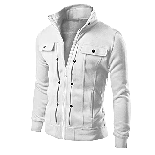 Generisch Mens Jackets, Herren Fliegerjacke Freizeit Reißverschluss Mantel Mit Tasche Jacke Leicht Winter Jacket Men Bomber Für Männer Frühlingsjacken Jerush-Jacket (M, White) von Generisch