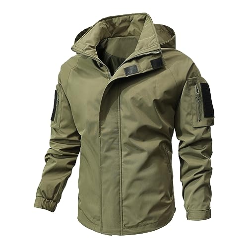 Generisch Mens Rain Jacket, Herren Wasserdicht Atmungsaktiv Leichte Regenmantel Mit Kapuze Windbreaker Outdoorjacke Für Männer Regenjacke Faltbar Beutel Jacke Sport Softshell Jacket (XL, Grün) von Generisch