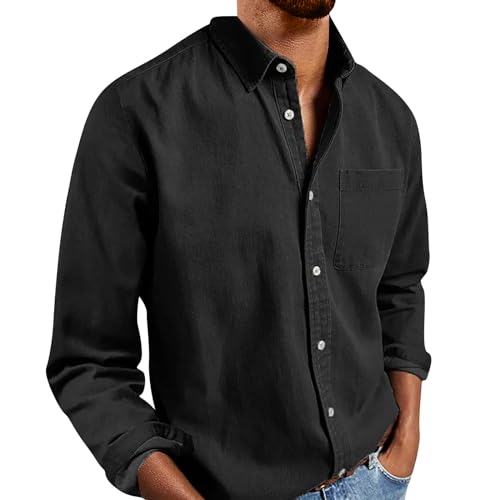 Generisch Mens Shirt, Herren Hemd Regular Fit Langarm Button Down Shirts Unifarben Freizeithemd Businesshemd Kleidung (L, Schwarz) von Generisch