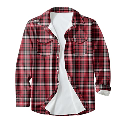 Generisch Mens Shirts, Herren Hemd Langarm Karriert Regular Fit Freizeithemd Karohemden Button Down Shirts Slim (6XL, Red) von Generisch