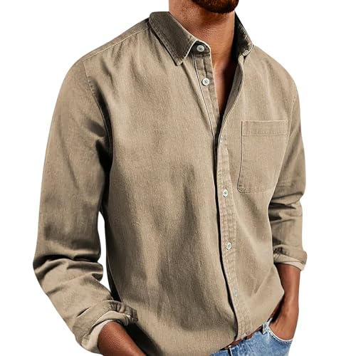 Generisch Mens Shirts, Herren Hemd Regular Fit Langarm Button Down Shirts Unifarben Freizeithemd Businesshemd Schwarzes (5XL, Khaki) von Generisch