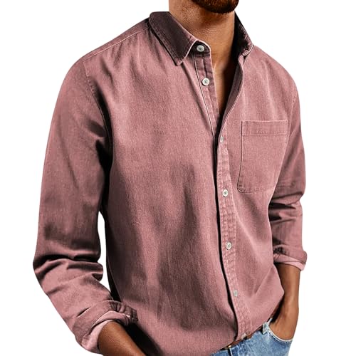 Generisch Mens Shirts, Herren Hemd Regular Fit Langarm Button Down Shirts Unifarben Freizeithemd Businesshemd Slim (5XL, Rosa) von Generisch