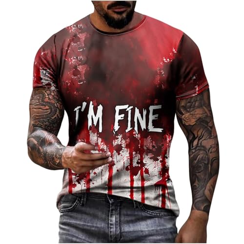Generisch Mens Shirts, Problem Gelöst T-Shirt Herren,Entsetzen Blutiges T Shirt,Casual Rundhalsausschnitt Blutspritzer Top Shirt (5XL, Wine) von Generisch