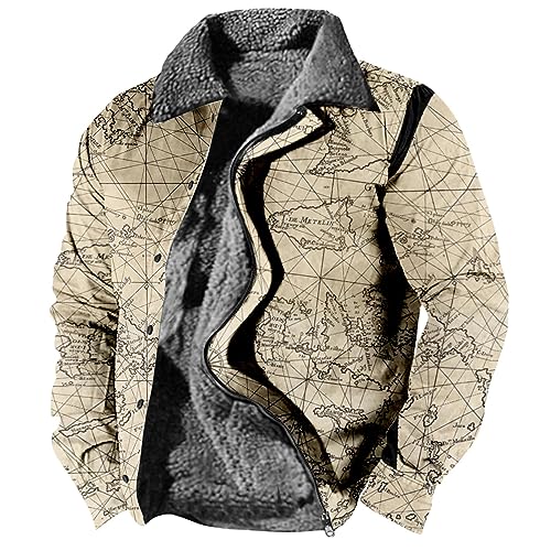 Generisch Mens Winter Jacket, Herren Jacke Halloween Casual Print Langarm Knopf Dicken Mantel Brown Jacket Men Baseball College Schwarz 164 Regenjacke 4Xl Fleccejacken,Herren Motoradjacke (L, Beige) von Generisch