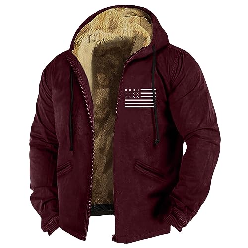 Mens Winter Jacket, Herren Wasserdichte Winddichte Winterjacke Warme Fleece-Futter Ski Regenmantel Mit Kapuze Wintermantel Feldjacke Gefüttert Arbeitsjacke Jacket (L, Red) von Generisch