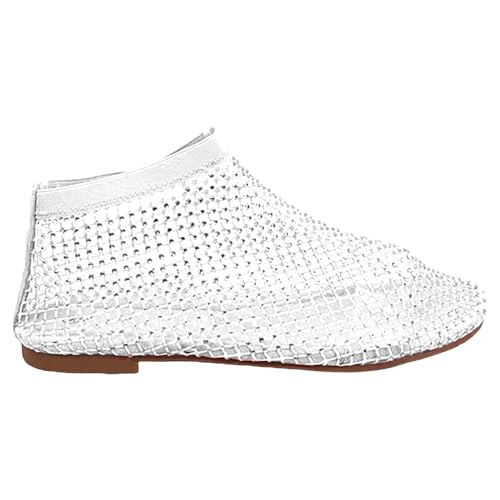 Generisch Mesh Stiefeletten Damen Glitzernde Schuhe Netznaht Kurzstiefel Frauen Atmungsaktiv Fishnet Stiefel Lässige Modische Ankle Boots Niedriger Absatz Damenstiefel Schlupfstiefel mit Edelsteinen von Generisch